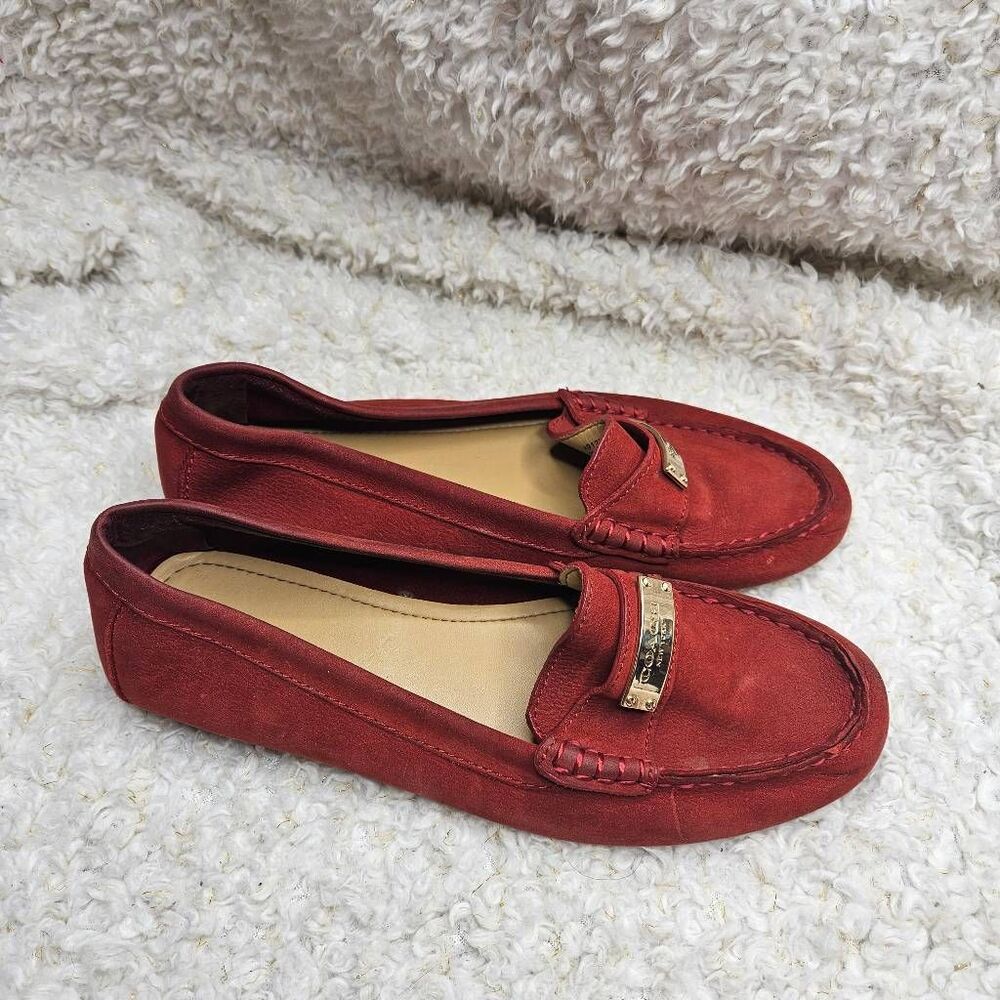 Coach Fredrica Red Leather Moccasin Loafers sz 7.5